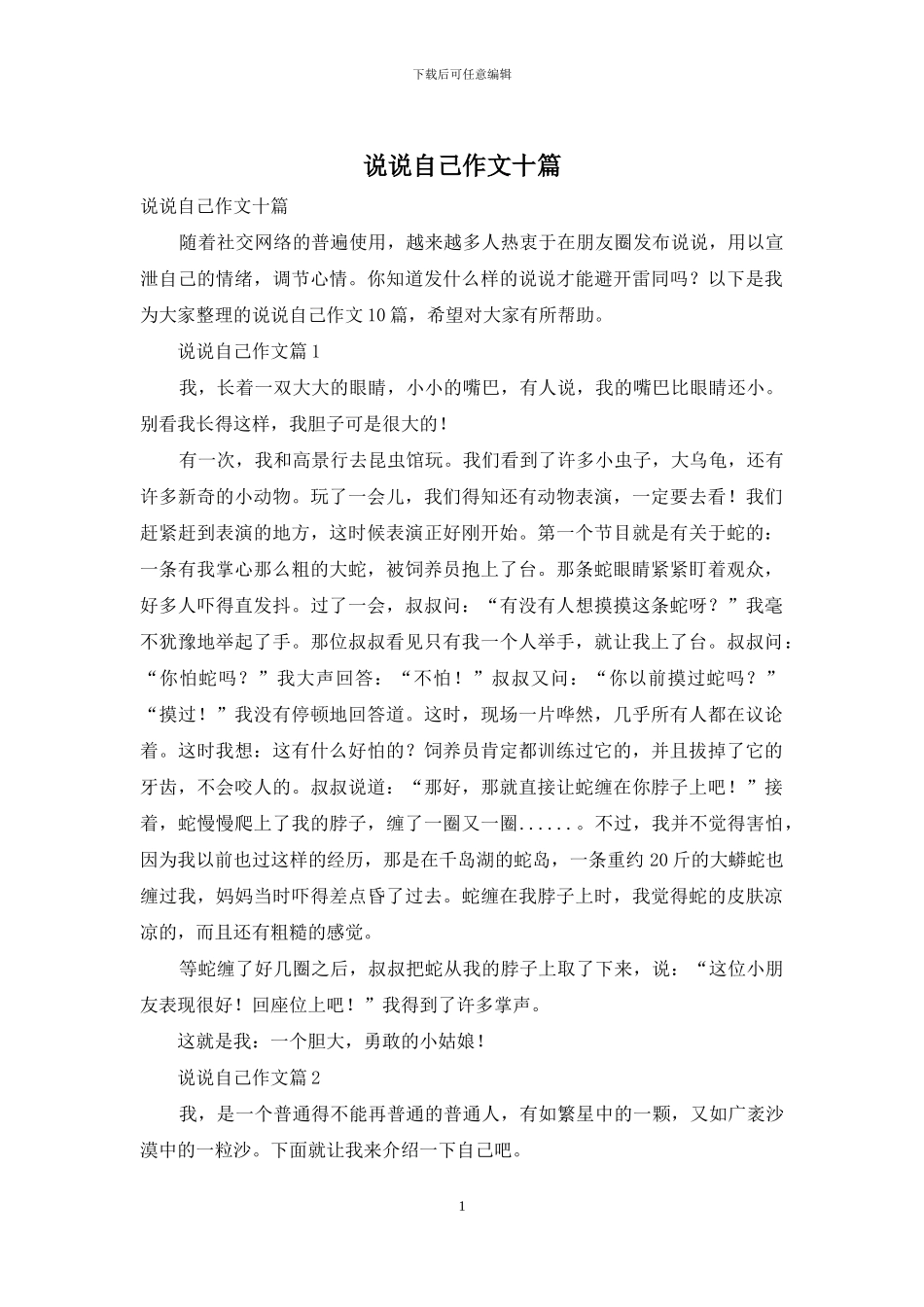 说说自己作文十篇_第1页