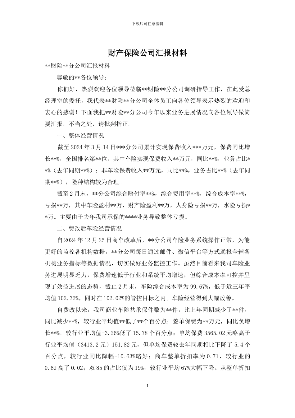 财产保险公司汇报材料_第1页