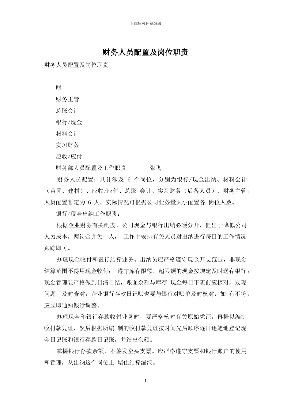财务人员配置及岗位职责_第1页