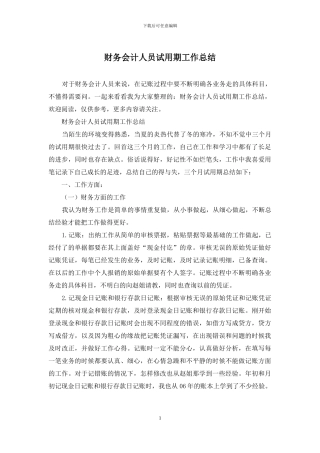 财务会计人员试用期工作总结