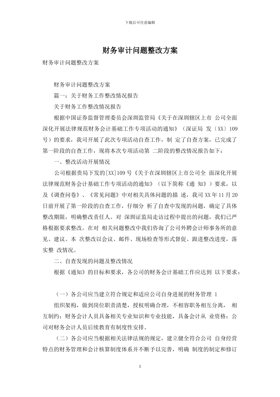 财务审计问题整改方案_第1页