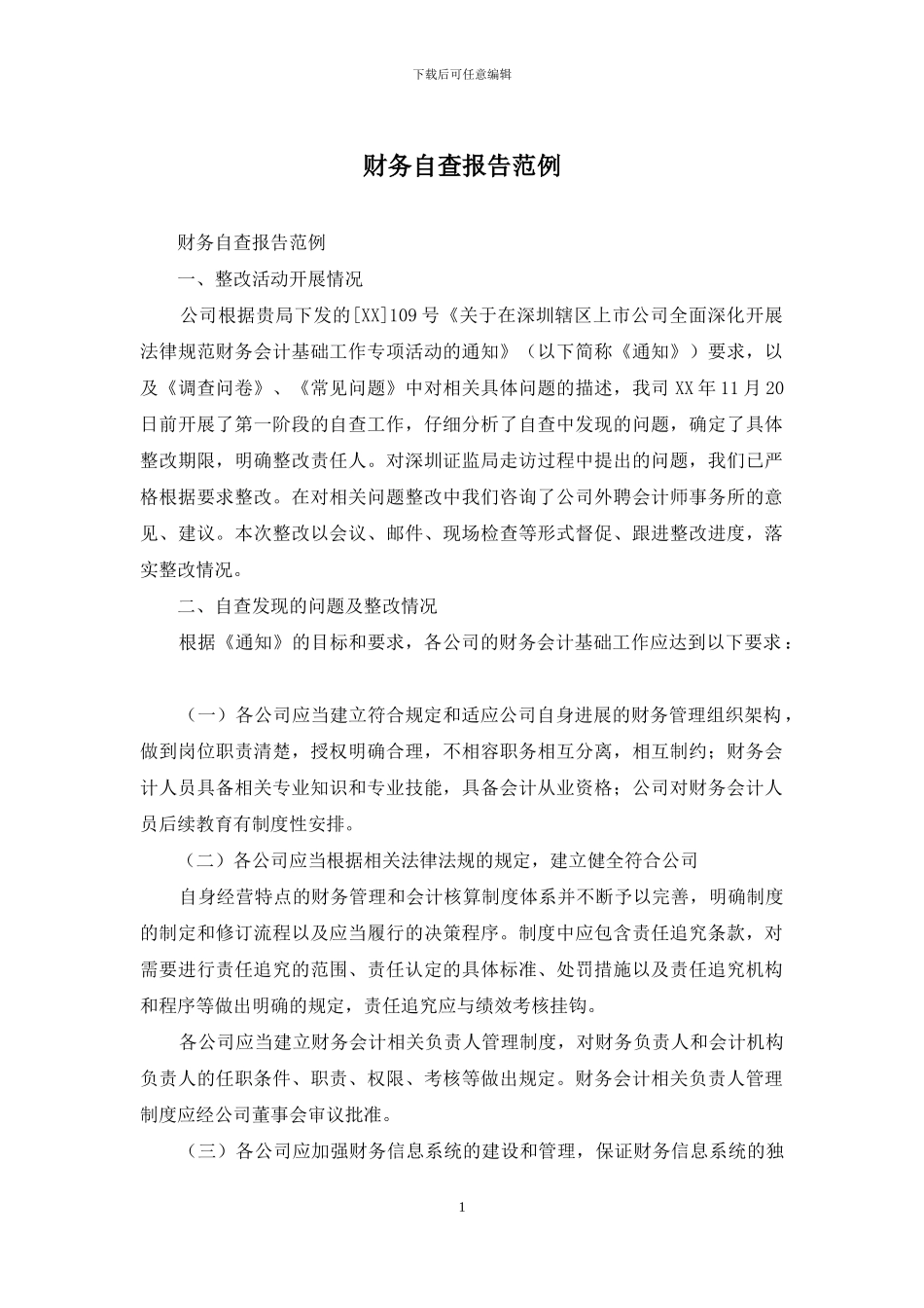 财务自查报告范例_第1页