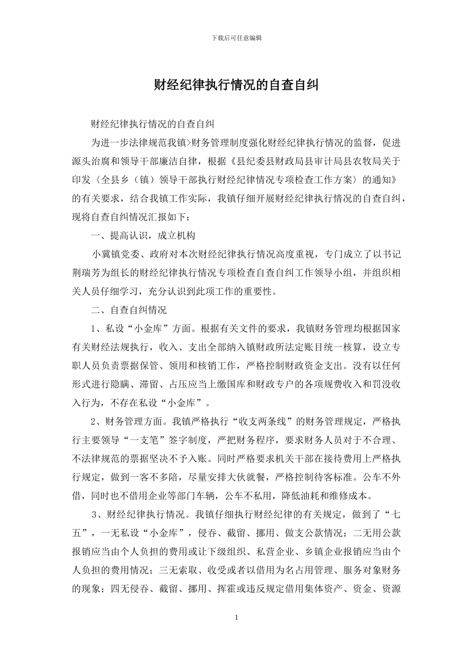 财经纪律执行情况的自查自纠_第1页