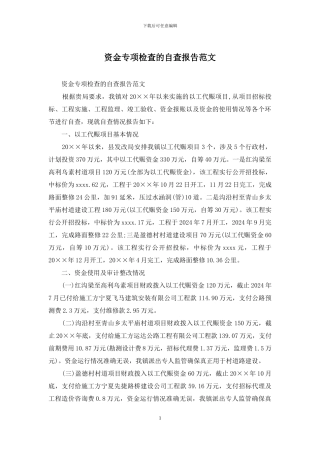资金专项检查的自查报告范文