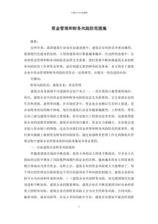 资金管理和财务风险防范措施