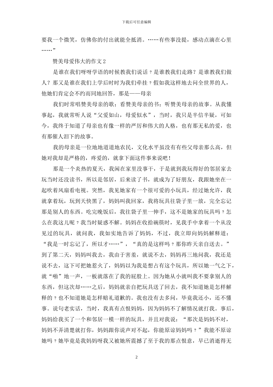 赞美母爱伟大的作文_第2页