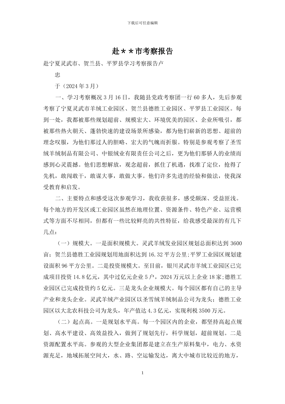 赴＊＊市考察报告_第1页