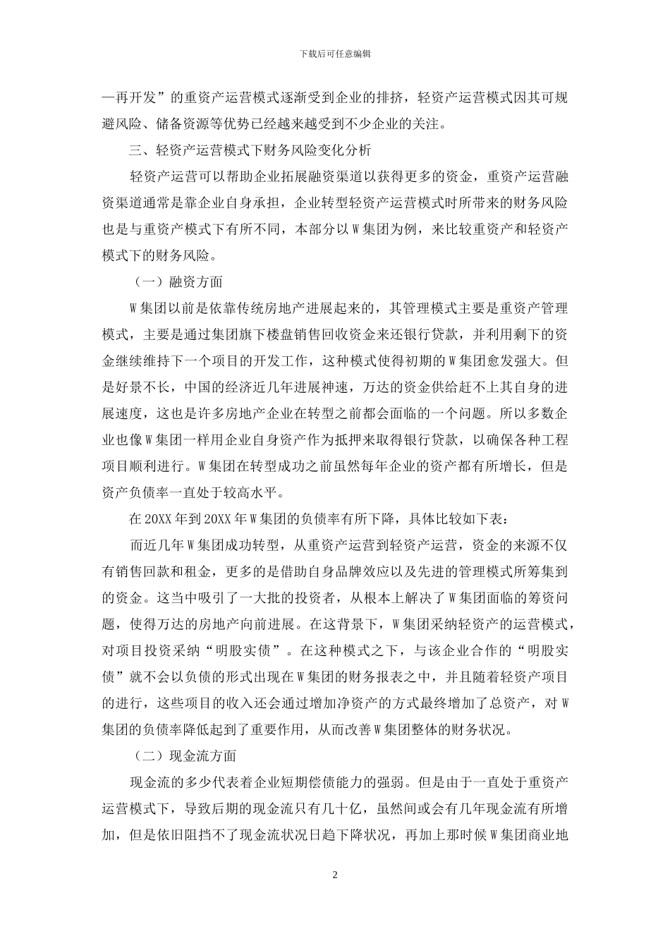 轻资产运营模式下房地产企业财务风险管理探讨_第2页