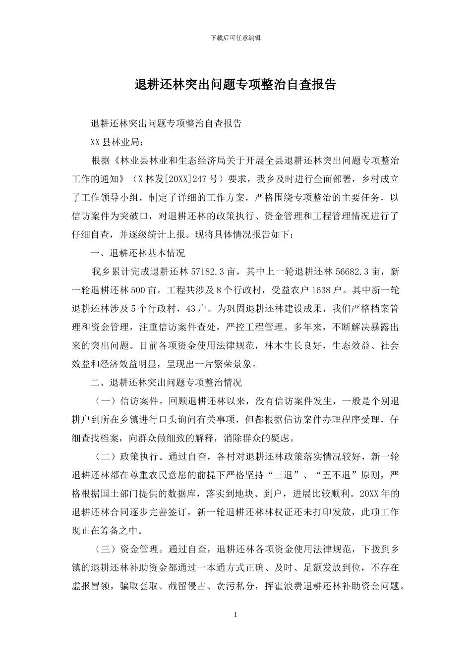 退耕还林突出问题专项整治自查报告_第1页