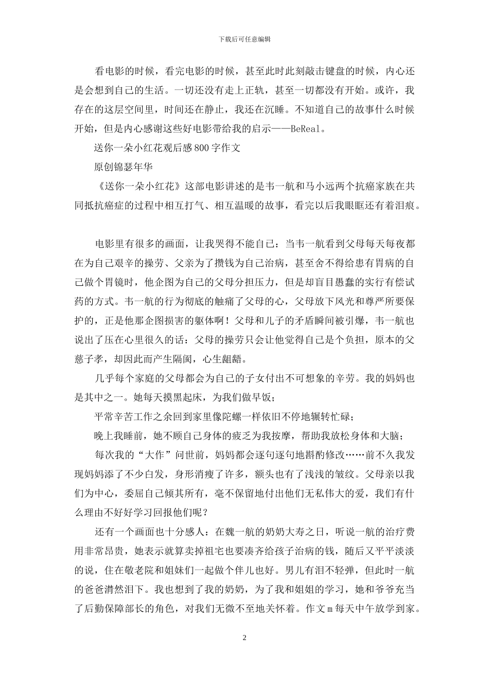 送你一朵小红花观后感800字作文_第2页