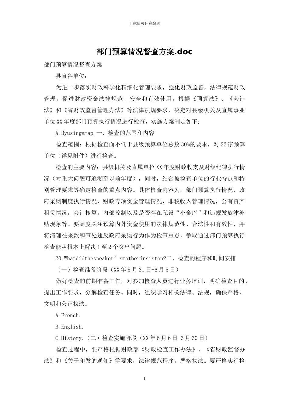 部门预算情况督查方案_第1页