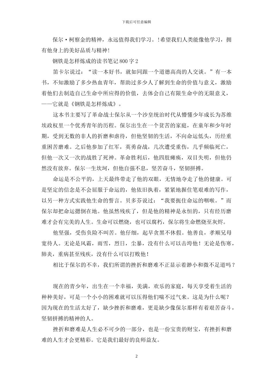 钢铁是怎样炼成的读书笔记800字_第2页