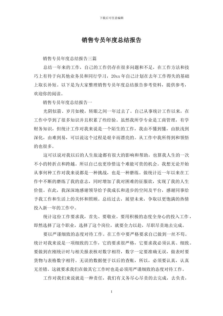 销售专员年度总结报告_第1页