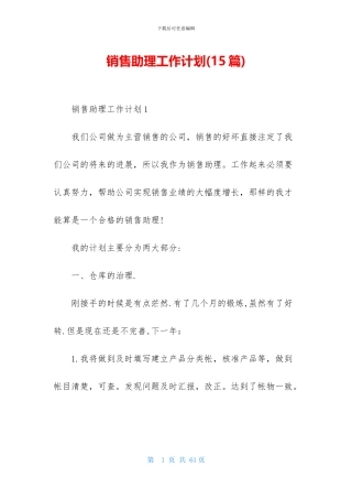 销售助理工作计划