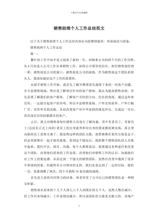 销售助理个人工作总结范文