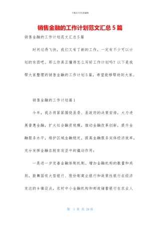 销售金融的工作计划范文汇总5篇