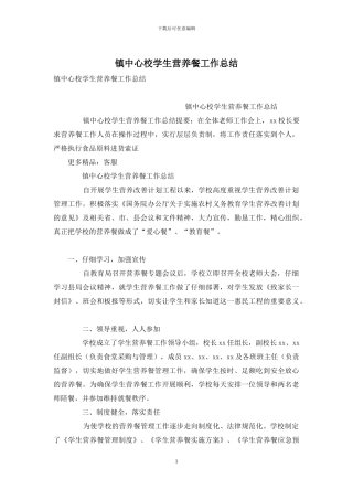 镇中心校学生营养餐工作总结