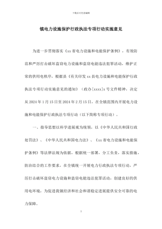 镇电力设施保护行政执法专项行动实施意见