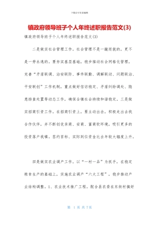 镇政府领导班子个人年终述职报告范文