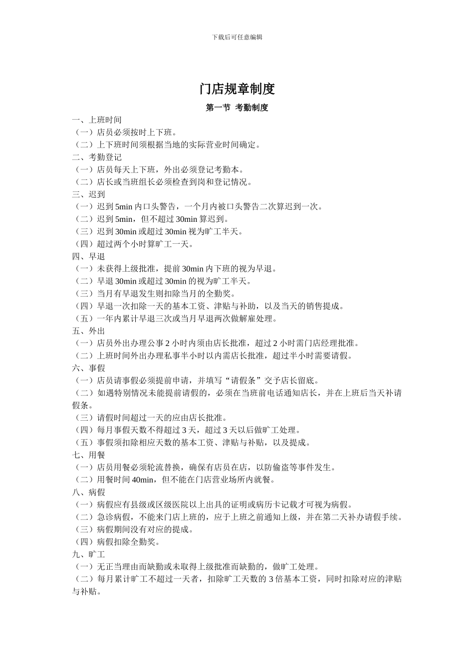 门店全部规章制度_第1页