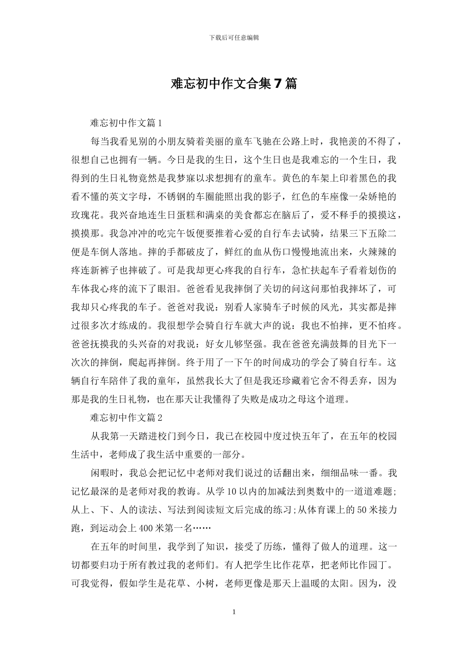 难忘初中作文合集7篇_第1页
