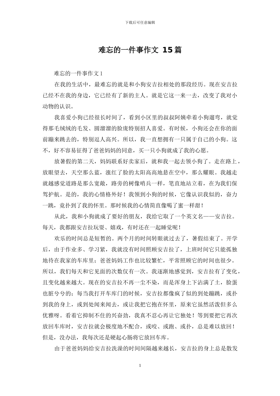 难忘的一件事作文-15篇_第1页