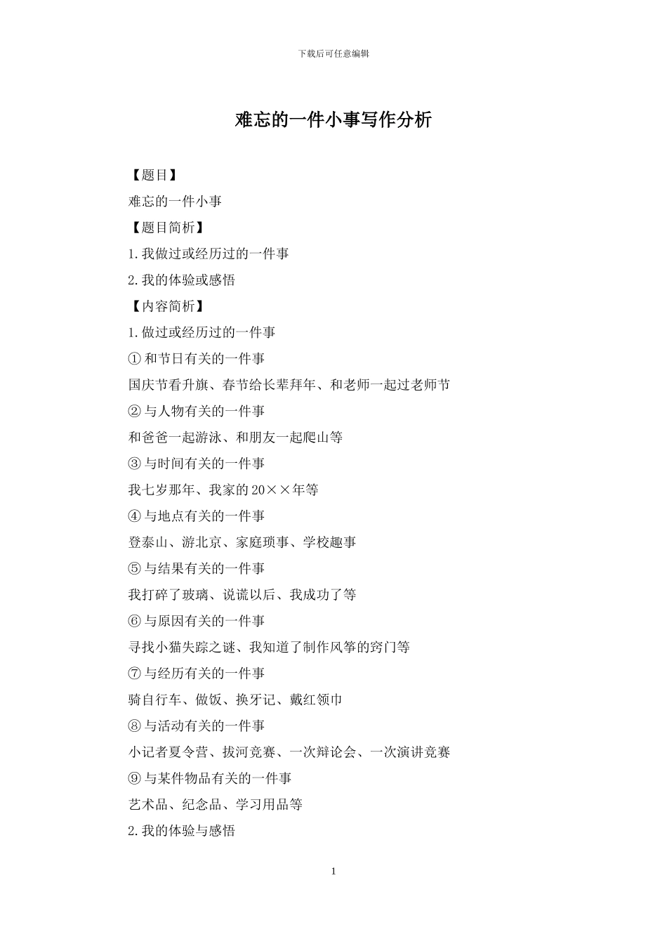 难忘的一件小事写作分析_第1页