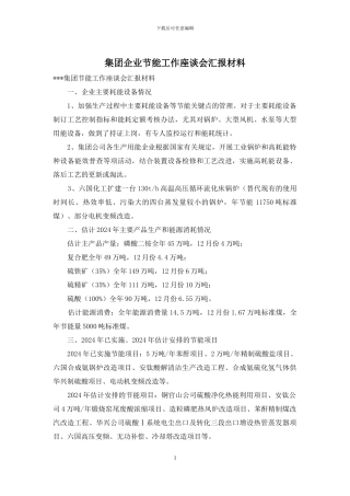 集团企业节能工作座谈会汇报材料