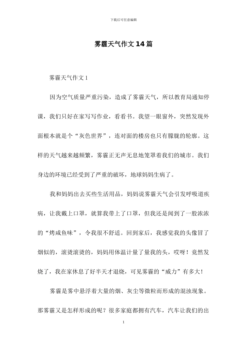 雾霾天气作文14篇_第1页