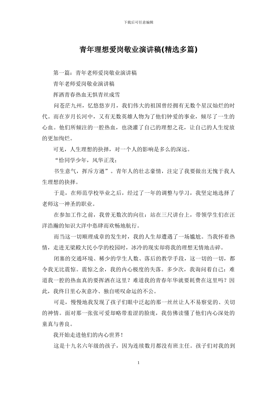 青年理想爱岗敬业演讲稿_第1页