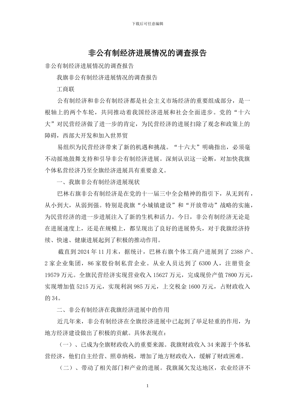 非公有制经济发展情况的调查报告_第1页