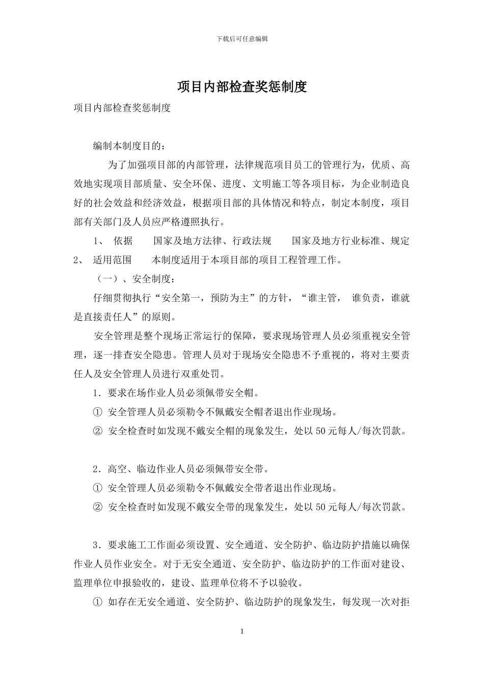 项目内部检查奖惩制度_第1页