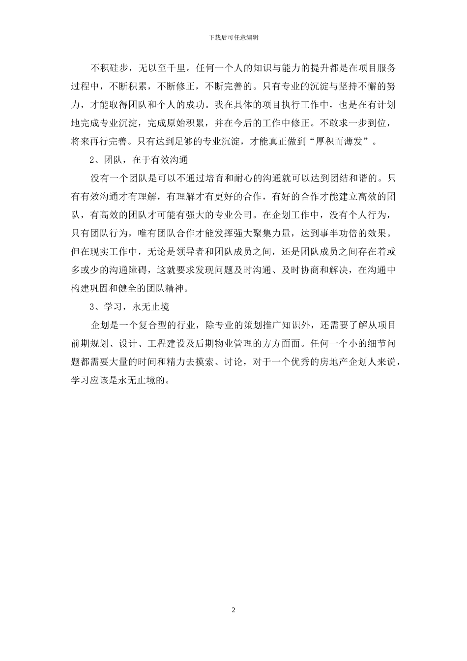 项目策划人员工作总结_第2页