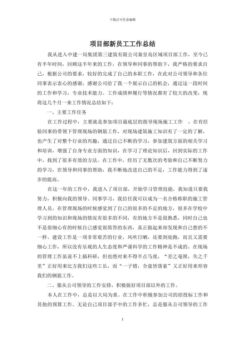 项目部新员工工作总结_第1页