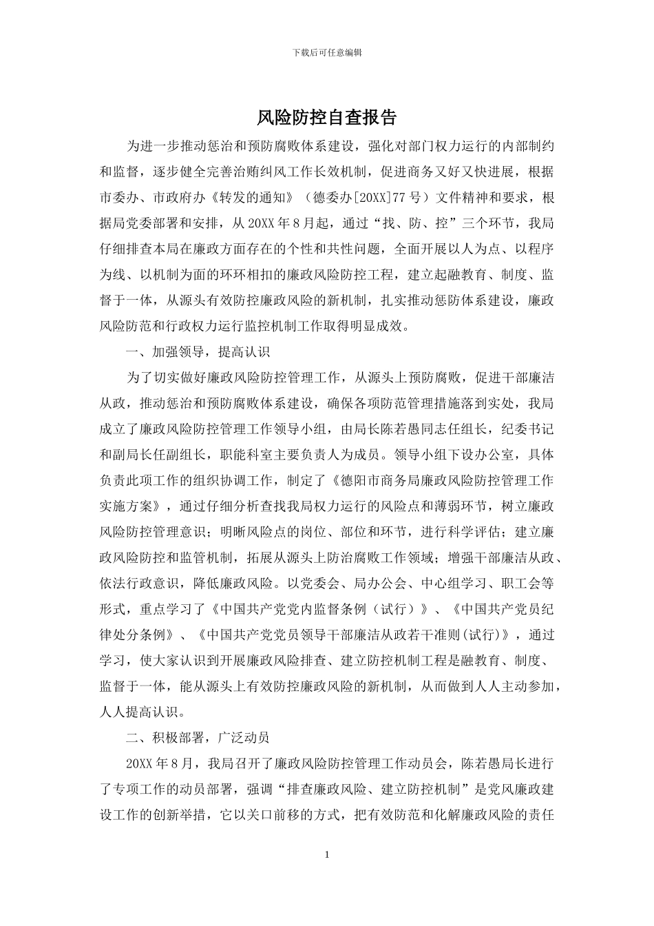 风险防控自查报告_第1页