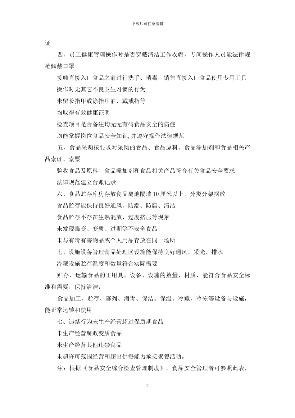 餐饮单位食品安全综合管理自查表_第2页