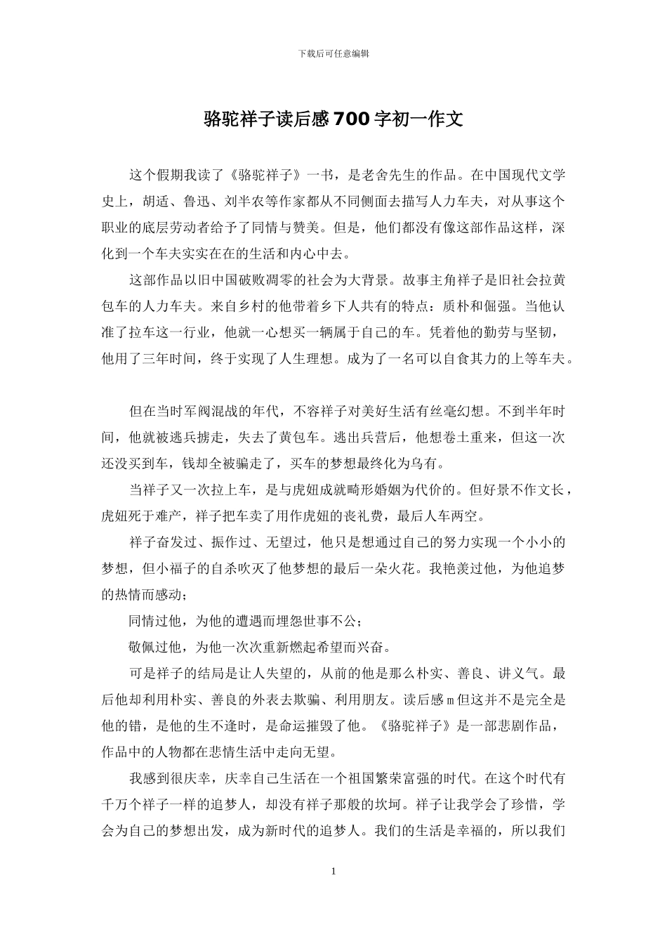 骆驼祥子读后感700字初一作文_第1页