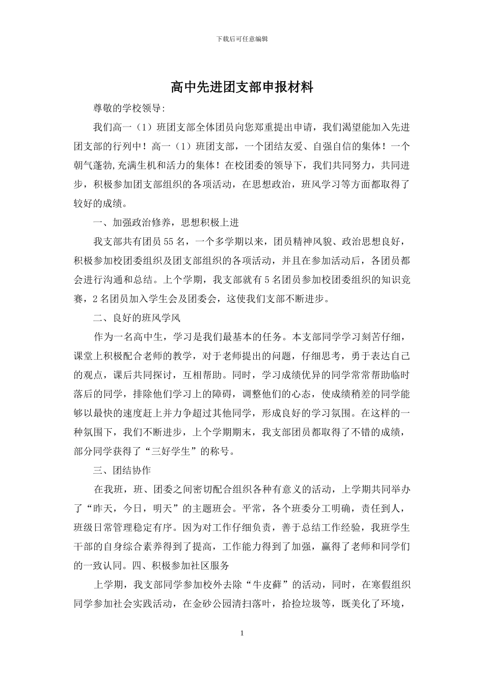 高中先进团支部申报材料_第1页