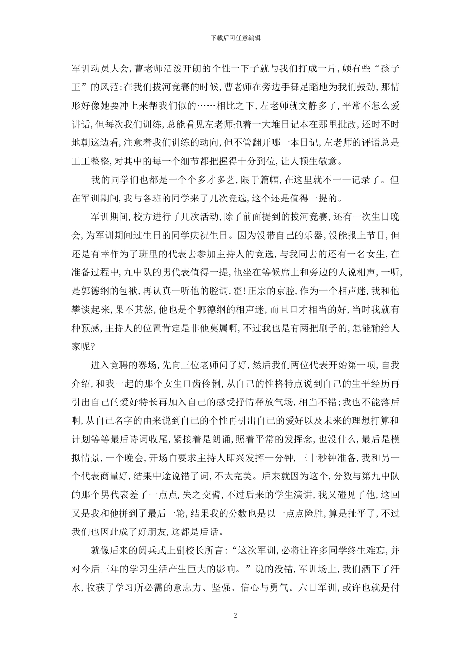 高中军训心得体会2024字范文_第2页
