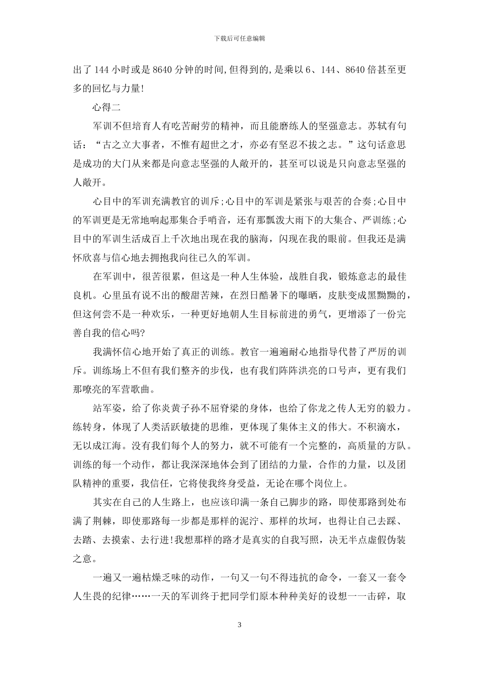 高中军训心得体会2024字范文_第3页
