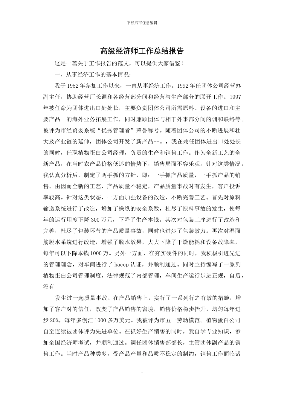 高级经济师工作总结报告_第1页