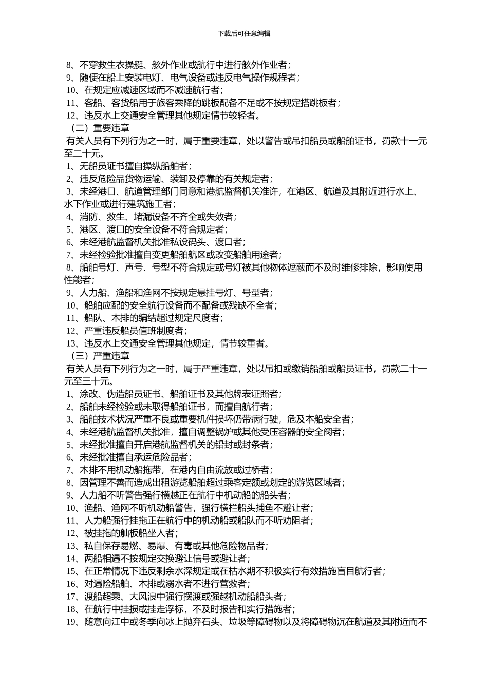 黑龙江省水上交通违章、海损事故处罚条例_第3页