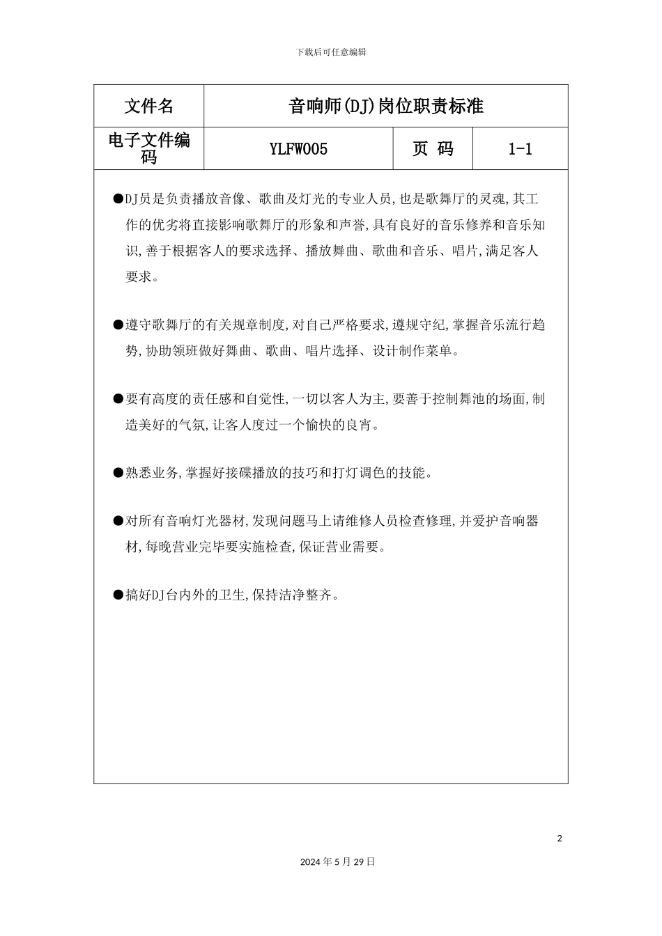 DJ音响师岗位职责标准_第2页