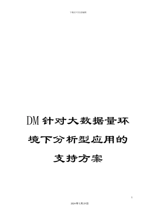 DM针对大数据量环境下分析型应用的支持方案