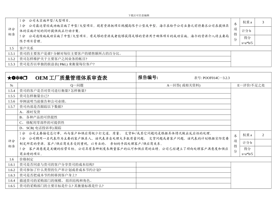OEM工厂质量管理体系审查表模板_第3页