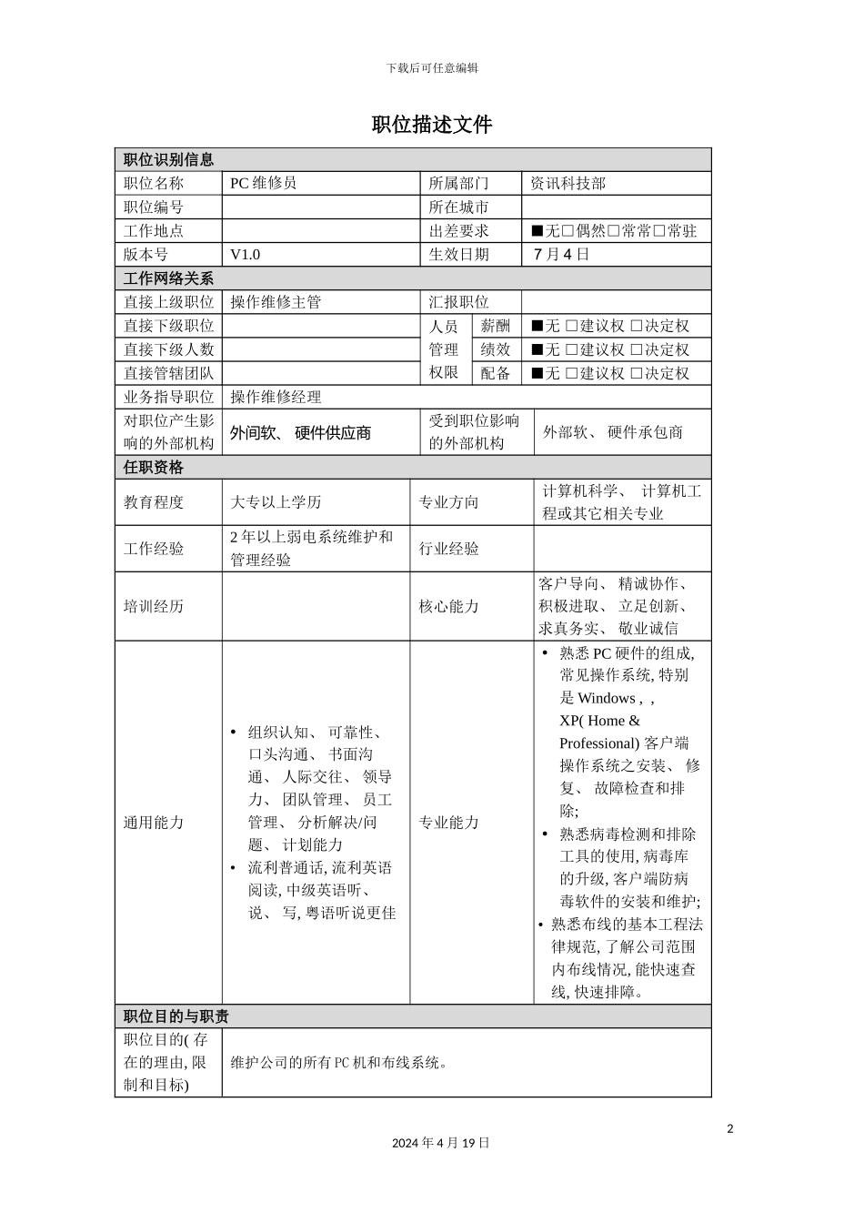 pc维修员岗位说明书_第2页