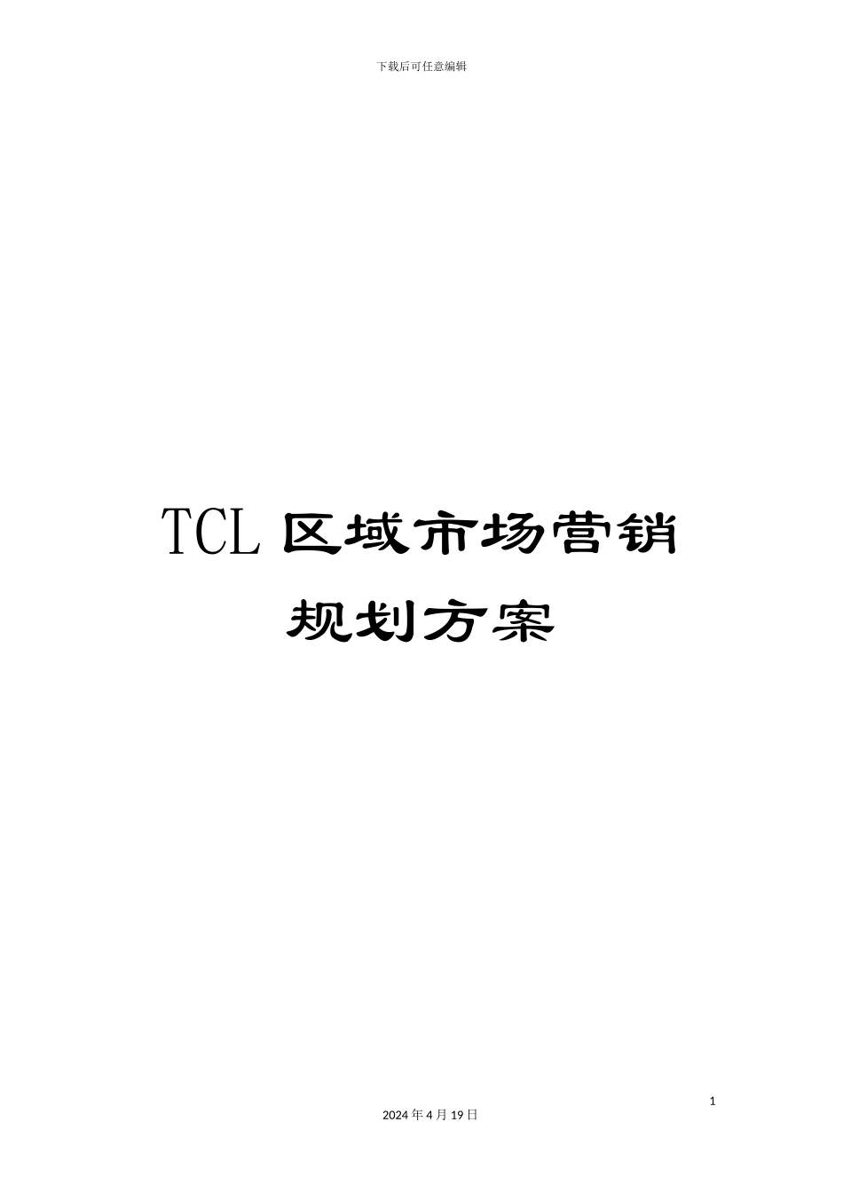 TCL区域市场营销规划方案_第1页