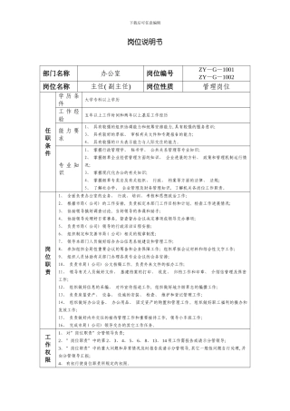 XX烟草岗位说明书汇编样本