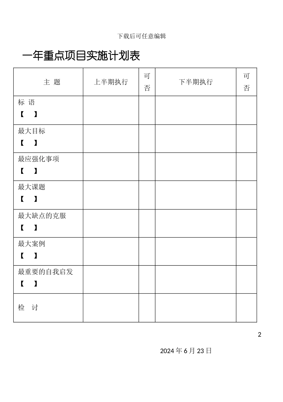 一年重点项目实施计划表_第2页