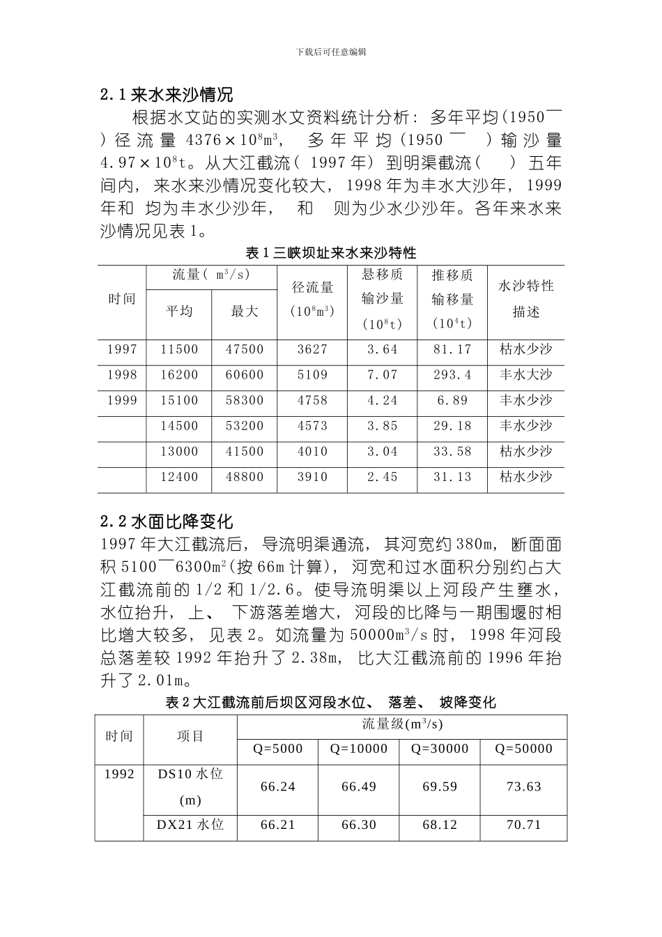 三峡工程大江及明渠截流期间坝区河床演变分析模板_第2页